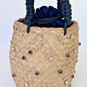 Straw Bucket Bag and Paper Raffia with Jewel Embedded